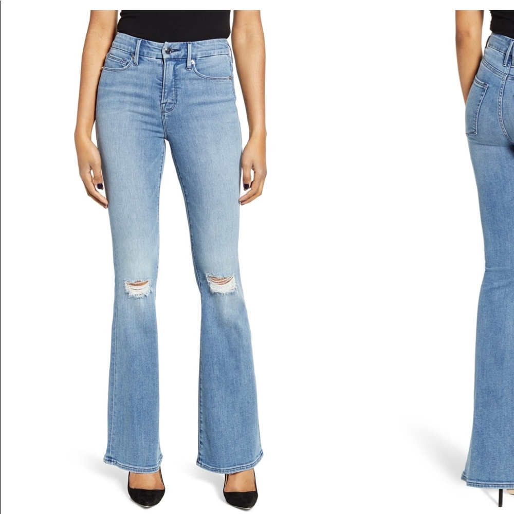 Good American Flared Ripped Jeans size 0